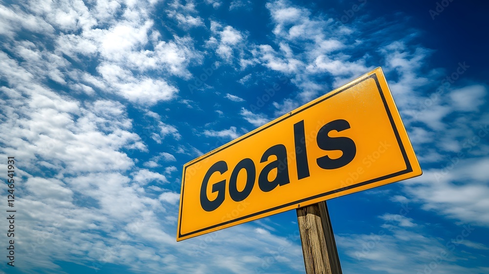 Fototapeta premium Yellow Signboard with 'Goals' and Bright Sunlight in the Background