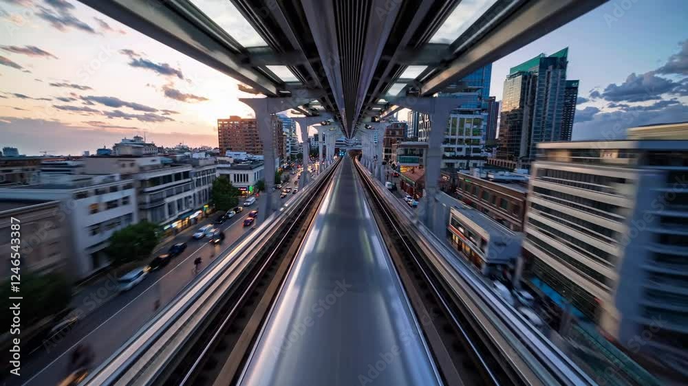 Motion Timelapse POV Shot | Elevated Metro Train Ride | Urban Cityscape Transit | Modern Railway Journey | Fast-Paced Commuter View | Skyline Perspective | Futuristic Public Transport | Smooth Motion Timelapse POV Shot | Elevated Metro Train Ride | Urban Cityscape Transit | Modern Railway Journey | Fast-Paced Commuter View | Skyline Perspective | Futuristic Public Transport | Smooth