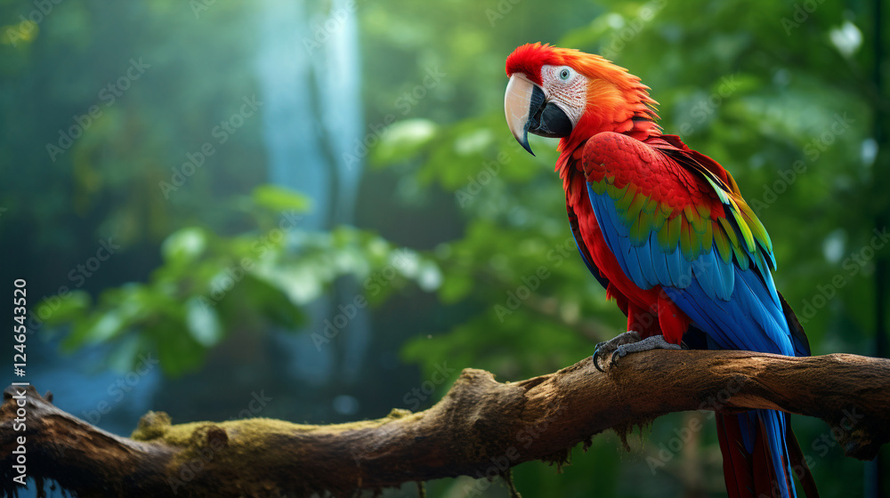 Obraz premium Scarlet Macaw in Vibrant Green Forest
