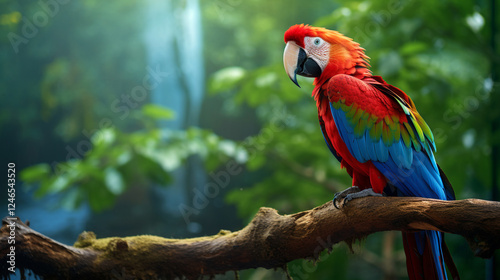 Scarlet Macaw in Vibrant Green Forest photo