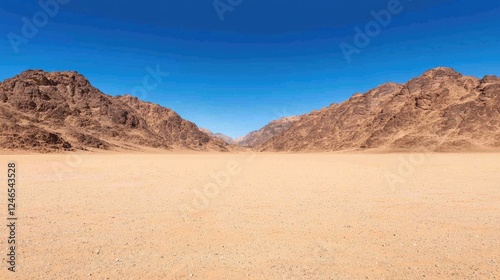 Desert valley landscape under clear blue sky