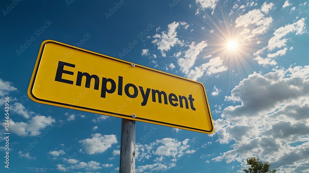 Fototapeta premium Employment Road Signpointing Toward Career Opportunities with Sunny Sky