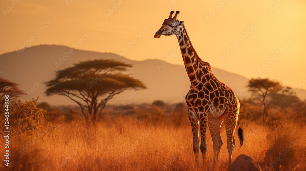 Obraz premium Giraffe Standing Gracefully at Sunset