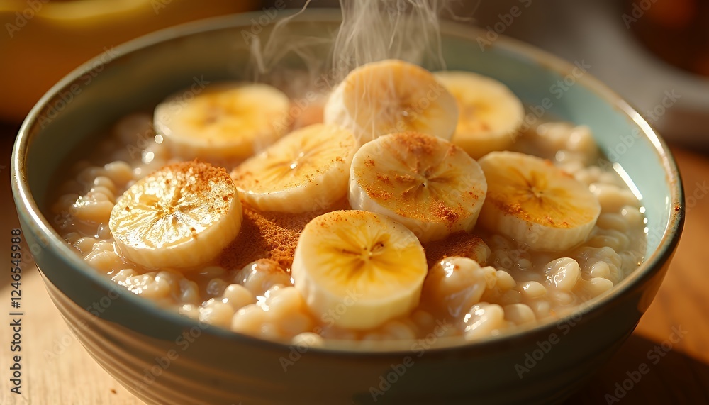 Warm Cinnamon Oatmeal with Banana Slices Warm Cinnamon Oatmeal with Banana Slices