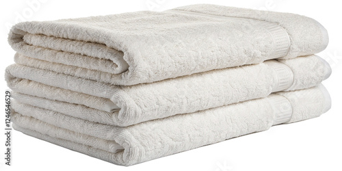A stacked pile of soft, fluffy white towels neatly arranged, showcasing their plush texture and cleanliness.