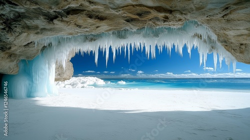 Exploring the Wonders of a Large Ice Cave: Nature's Own Frozen Gem Hidden Beneath the Glaciers in the Heart of Wilderness photo