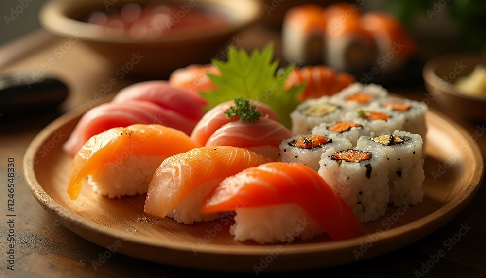 Delicious Sushi Platter Salmon Tuna Rolls Japanese Food Delicious Sushi Platter Salmon Tuna Rolls Japanese Food
