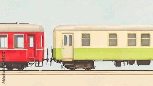 Vibrant Train Cars Connecting on Railway Track