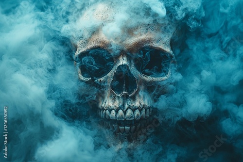 Scary skull emerging from a cloud of smoke, Halloween concept