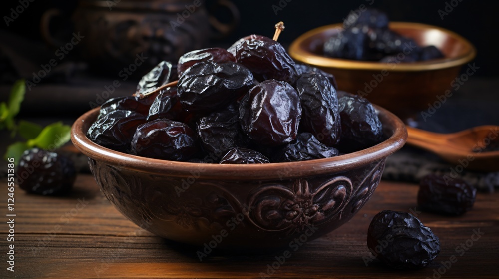 Dried Plums Prunes Bowl Healthy Organic Fruit Sweet Nutritious Antioxidants Snack Aromatic Tasty Dried Plums Prunes Bowl Healthy Organic Fruit Sweet Nutritious Antioxidants Snack Aromatic Tasty