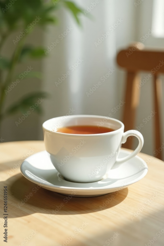 delicate white teacup and saucer resting on a light wooden table, serenity, gentle, saucer delicate white teacup and saucer resting on a light wooden table, serenity, gentle, saucer