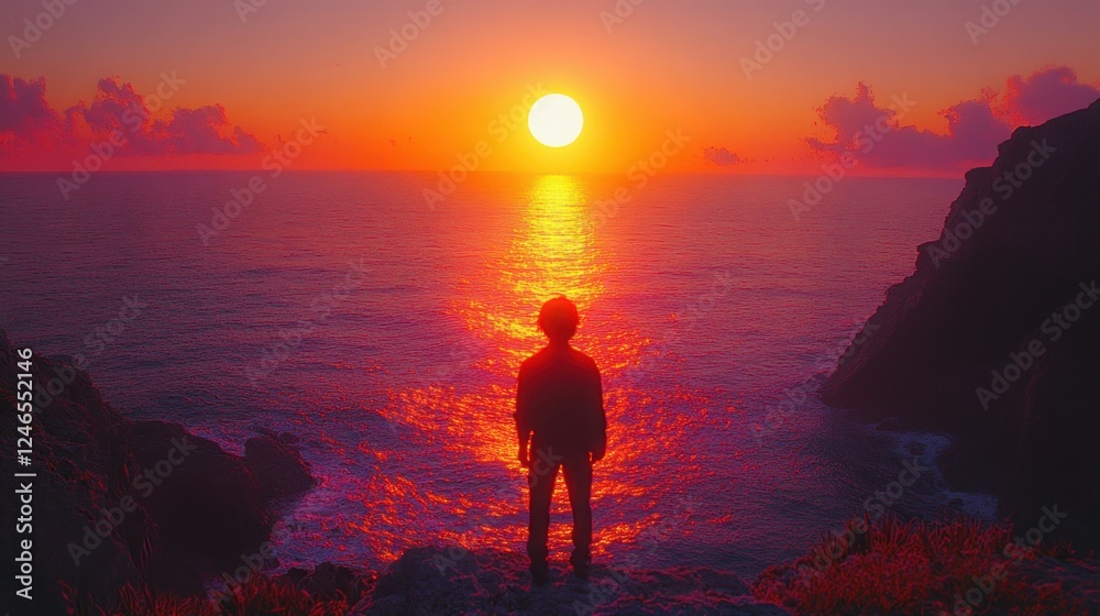 Fototapeta premium Sunset over a tranquil sea horizon