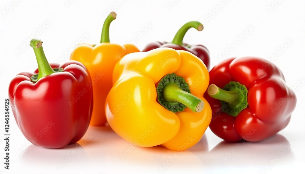 Set of colored bell peppers isolated on a transparent background. The concept of tasty and healthy food