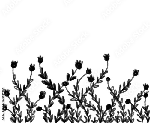 black floral and leaf on white background with seamless pattern