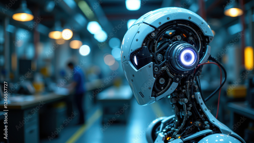 A robot on an industrial floor. A robot on an industrial floor.