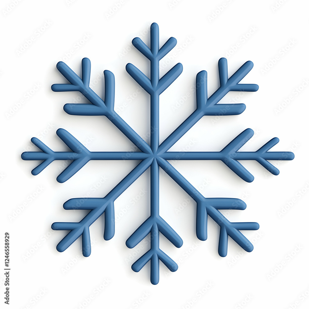 3D stylized blue snowflake icon on white background. Possible use for winter theme designs, apps, or digital interfaces 3D stylized blue snowflake icon on white background. Possible use for winter theme designs, apps, or digital interfaces
