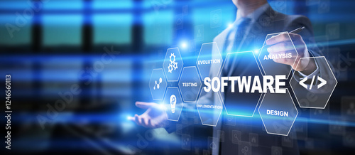 Wallpaper Mural Software development and business process automation, internet and technology concept on virtual screen. Torontodigital.ca