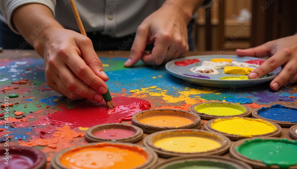 Artist painting with colorful palette Artist painting with colorful palette