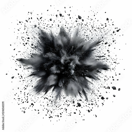 Abstract dark powder explosion on white background. Potential for graphic design use photo