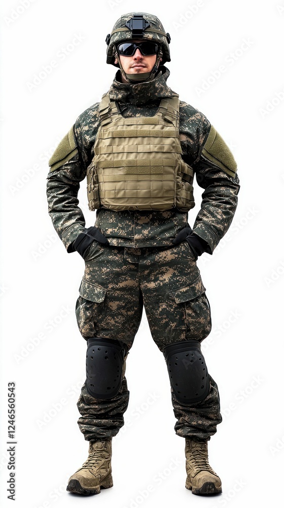 Soldier in Full Military Gear Isolated on White Background Soldier in Full Military Gear Isolated on White Background