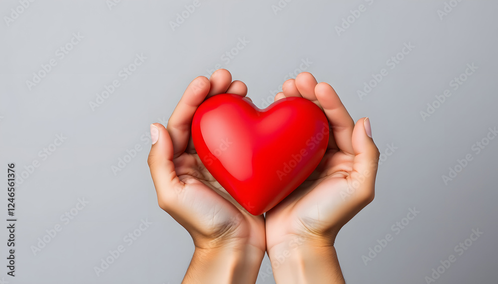 Hands Holding a Red Heart, Symbol of Love and Care Hands Holding a Red Heart, Symbol of Love and Care