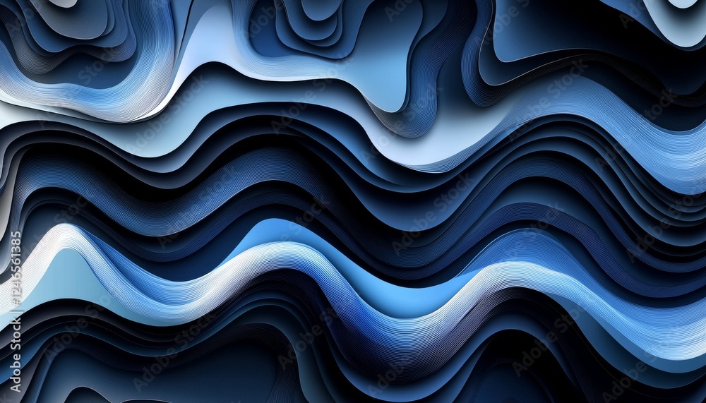 Abstract Background, Flowing Blue Shapes and Lines, Gradients, Depth Illustration, Digital Art