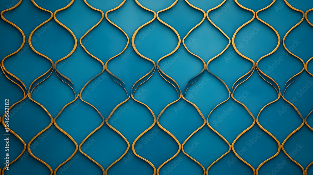 Fototapeta premium Abstract teal and gold patterned wall design. Possible use Background for a presentation or website