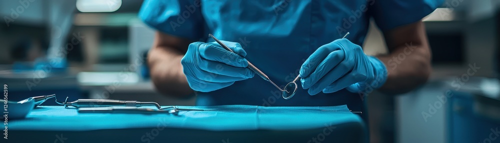 Surgeon Preparing Surgical Tools in Modern Operating Room Setting Surgeon Preparing Surgical Tools in Modern Operating Room Setting