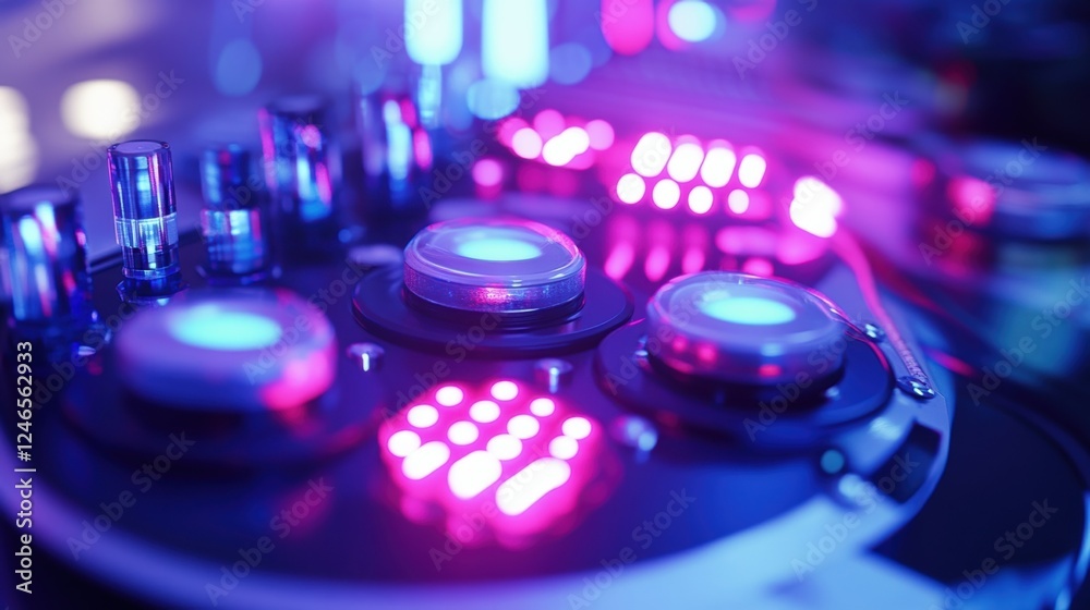 A medium closeup of a diagnostic device with a futuristic design showcasing an array of sensors and cameras. The focus highlights the intricate details of the sensors as they capture