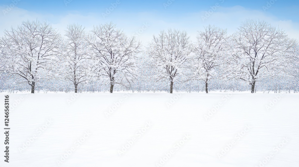 Winter Wonderland Snow Covered Trees in Snowy Field Winter Wonderland Snow Covered Trees in Snowy Field