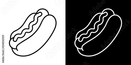 ホットドッグのアイコンイラスト／パス編集可能／白黒