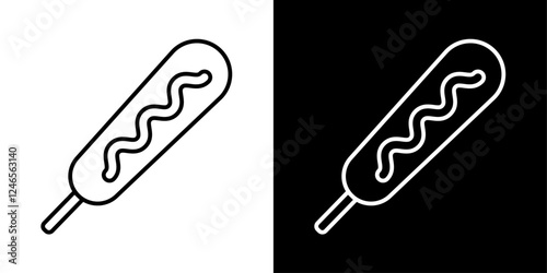 アメリカンドッグのアイコンイラスト／パス編集可能／白黒