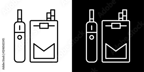 紙たばこと電子タバコのアイコンイラスト／パス編集可能／白黒