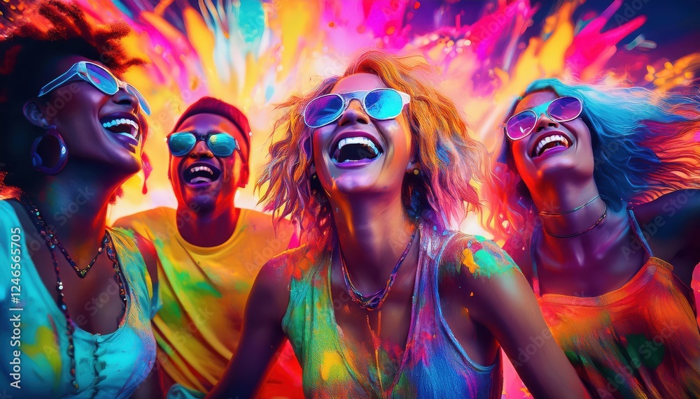 Obraz premium Joyful summer celebration filled with vibrant colors and laughter among friends