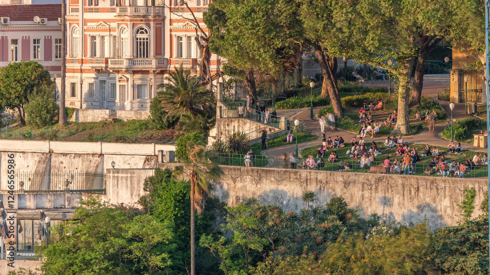 Jardim do Torel timelapse with views to the city center of Lisbon during sunset. Portugal Jardim do Torel timelapse with views to the city center of Lisbon during sunset. Portugal