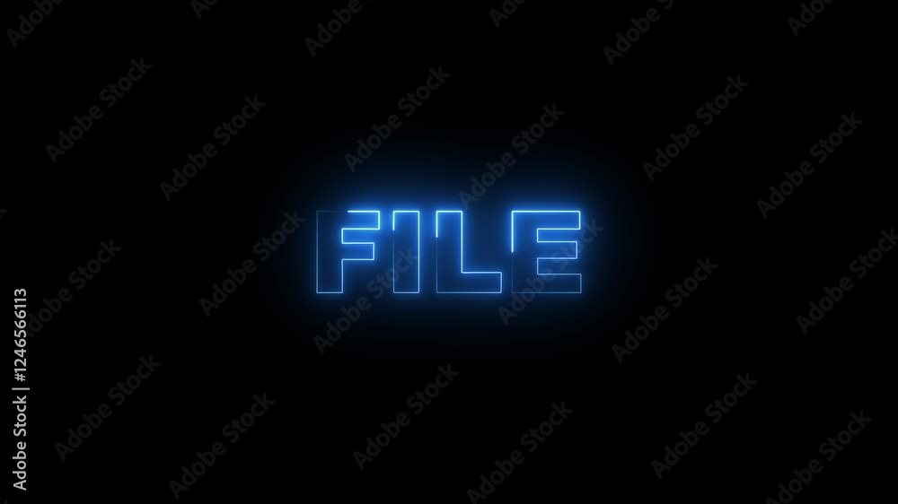 Neon glowing file text animation. Neon glowing file text animation.
