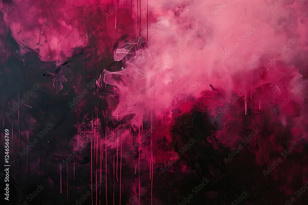 Fototapeta premium abstract background with pink and black paint splashes on black background