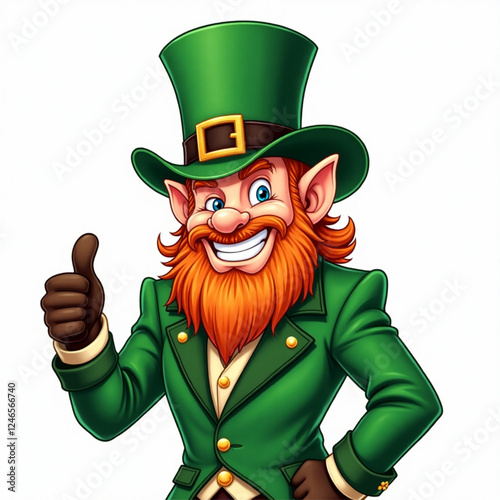 A Leprechaun St Patricks Day cartoon character mascot giving a thumbs up vector illustration with a white background