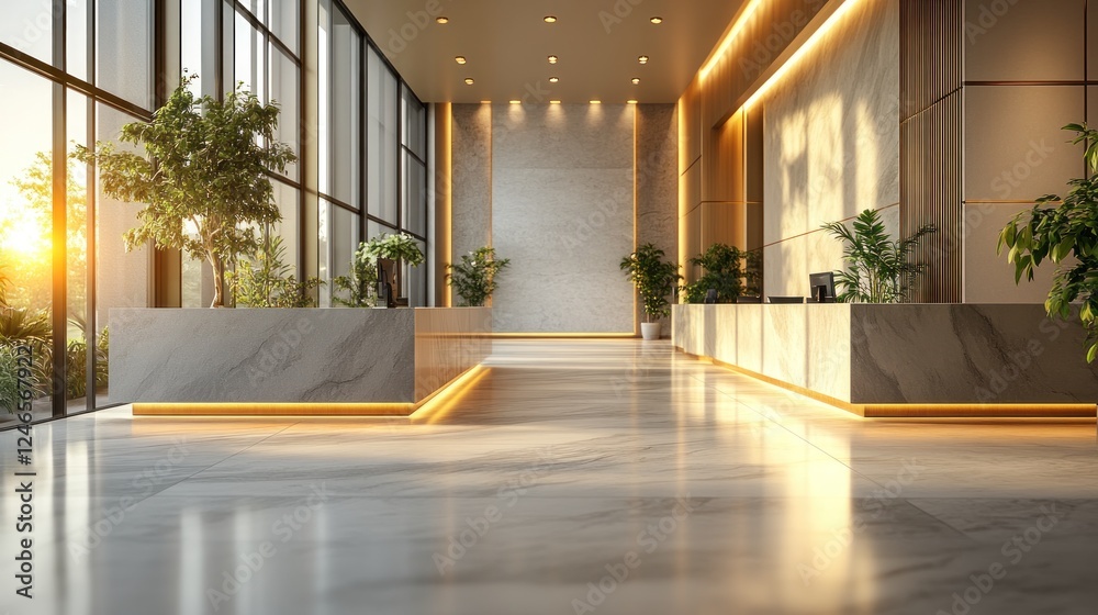 Obraz premium Modern lobby sunset reception desk interior