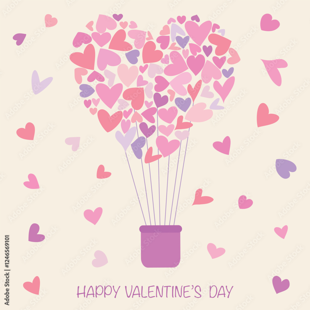 Valentine's Day greeting card. Modern design with heart-shaped balloon. Vector illustration Valentine's Day greeting card. Modern design with heart-shaped balloon. Vector illustration