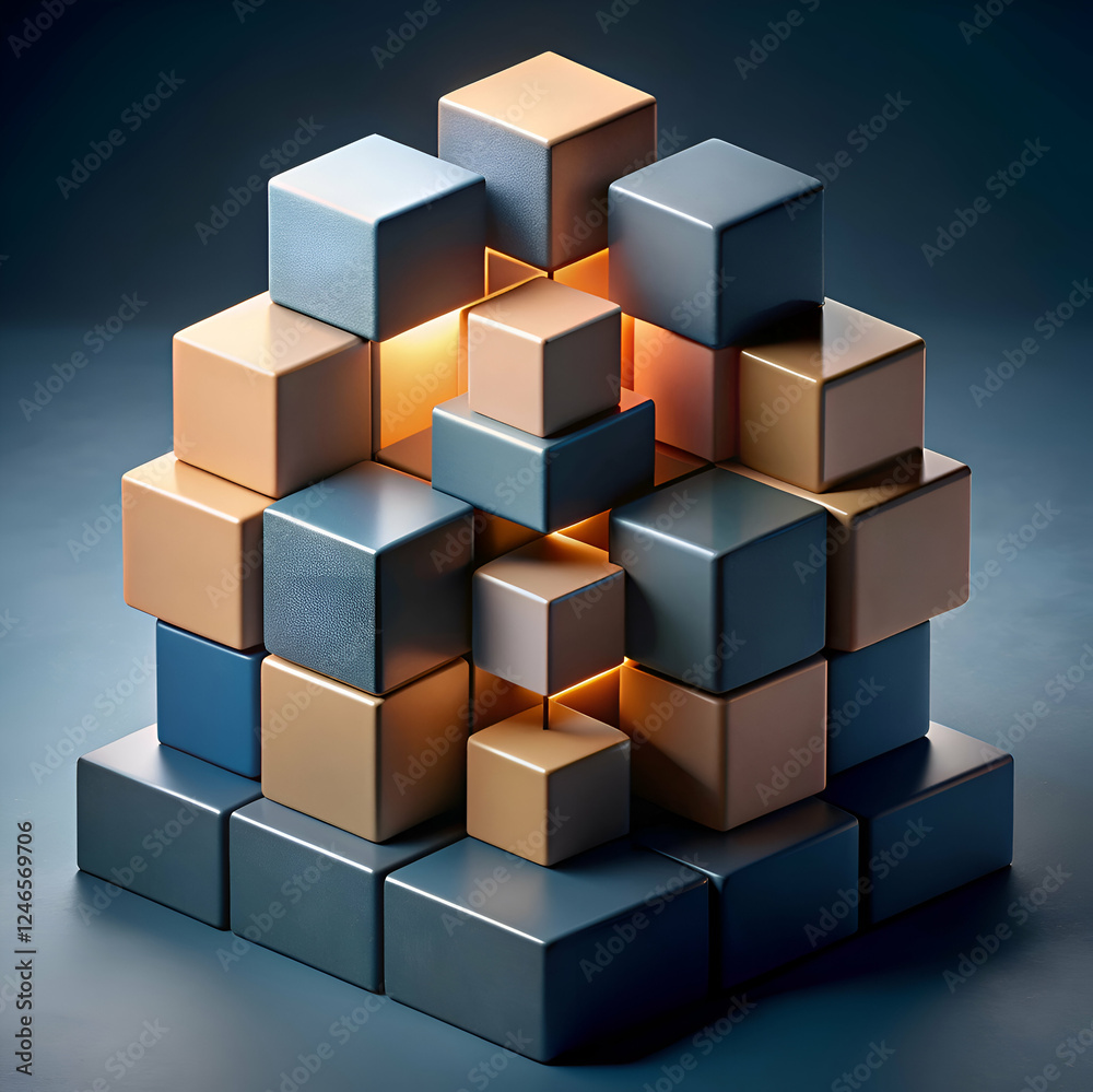Obraz premium Abstract 3D Block Structure. Geometric Shapes and Cube Design