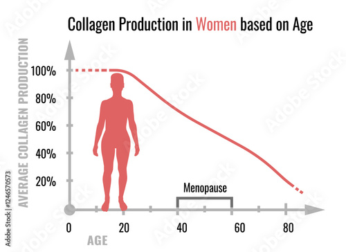 Collagen production in women based on age. Medical, healthcare infographics.