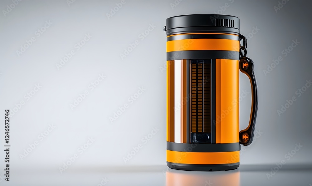 Orange insulated water bottle, studio shot,  grey background, hydration