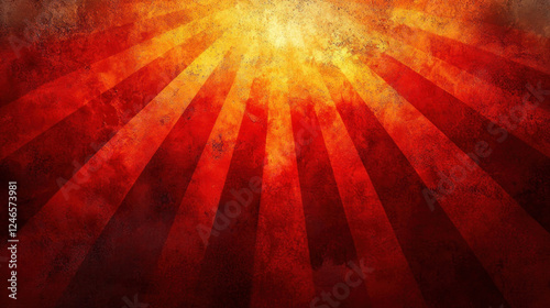 Red backgrounds with radiant sunburst patterns fading into warm orange hues
