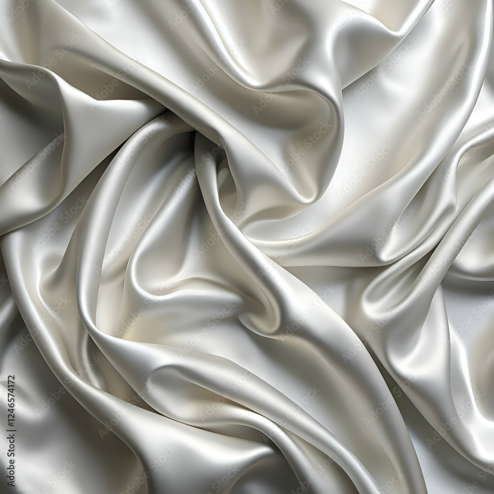 Fototapeta premium Elegant Draped Cream Silk Fabric Texture. Luxurious Background