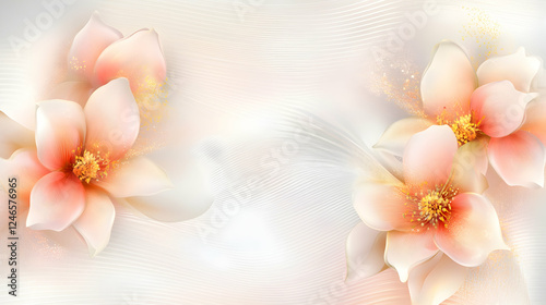 Delicate Peach Flowers on Light Background photo