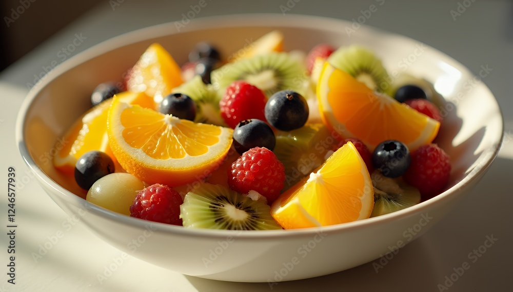 Fresh Fruit Salad Bowl with Orange Kiwi and Berries Fresh Fruit Salad Bowl with Orange Kiwi and Berries