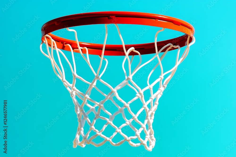 Basketball hoop against a bright blue sky with a clean net ready for action Basketball hoop against a bright blue sky with a clean net ready for action