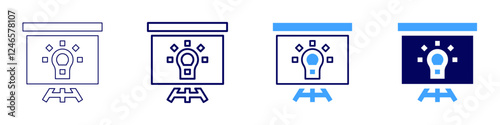 Presentation handouts icon in 4 different styles. Thin Line, Line, Bold Line, Duotone. Duotone style. Editable stroke