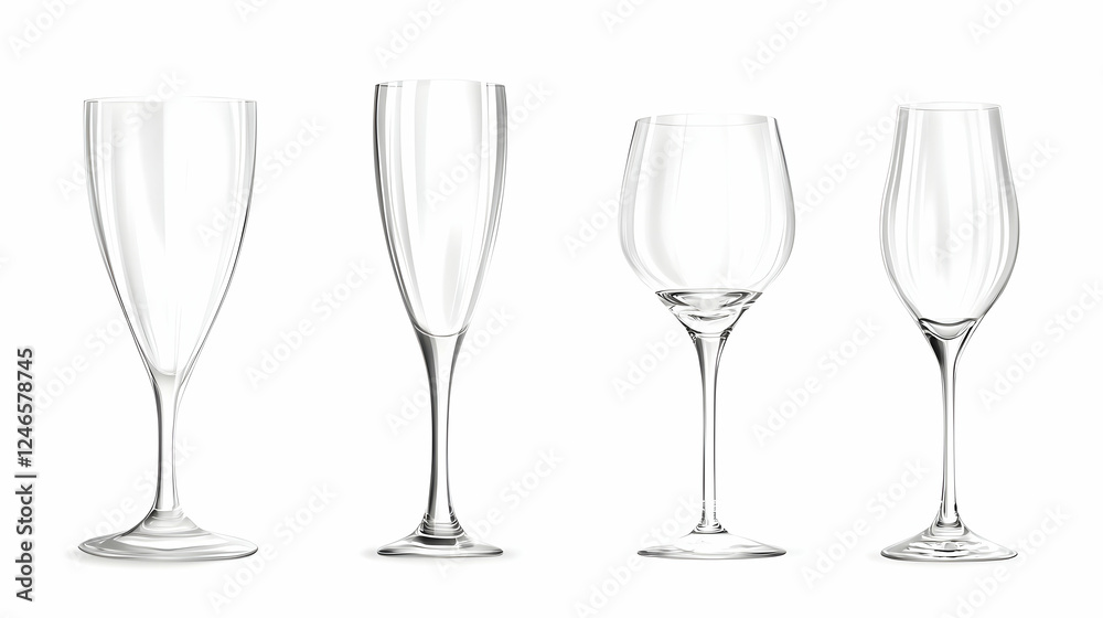 Empty wine glasses set, various shapes, studio shot, for commercial use Empty wine glasses set, various shapes, studio shot, for commercial use